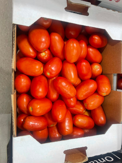 Roma Tomatoes box, 1/2 bushel 25lbs, Organic. Limited availability.